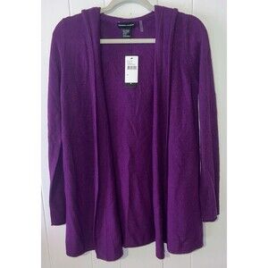 Women’s Cashmere Cashmere Purple Hooded Open Cardigan 100% Cashmere - Size Med.